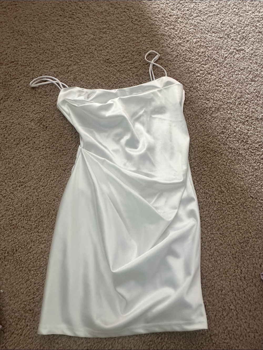 Lucy in the Sky White Satin Cowl Slip Mini Dress